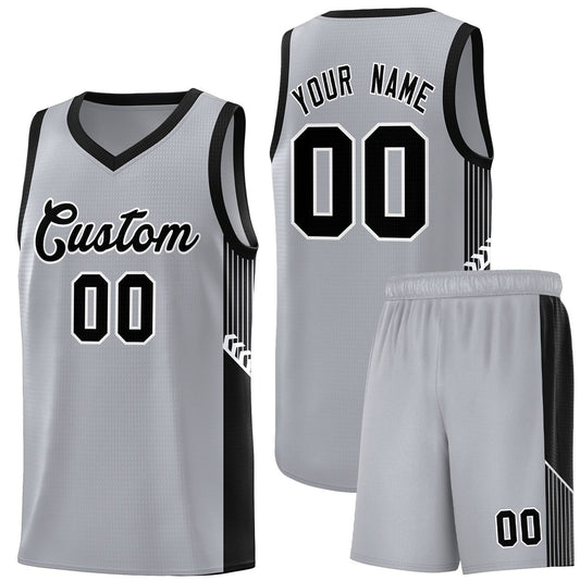 Custom Gray Black-White Side Stripe Fashion Sports Uniform Basketball Jersey