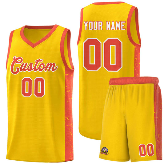 Custom Gold Orange-White Side Splash Sports Uniform Basketball Jersey