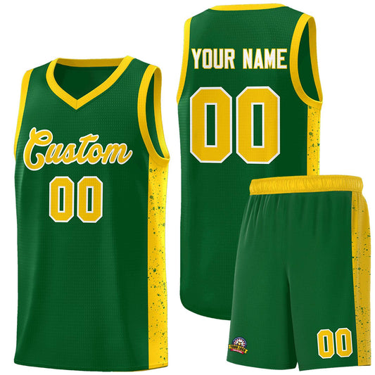 Custom Green Gold-White Side Splash Sports Uniform Basketball Jersey