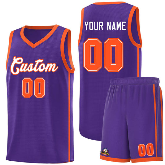 Custom Purple White-Orange Side Two Bars Sports Uniform Basketball Jersey