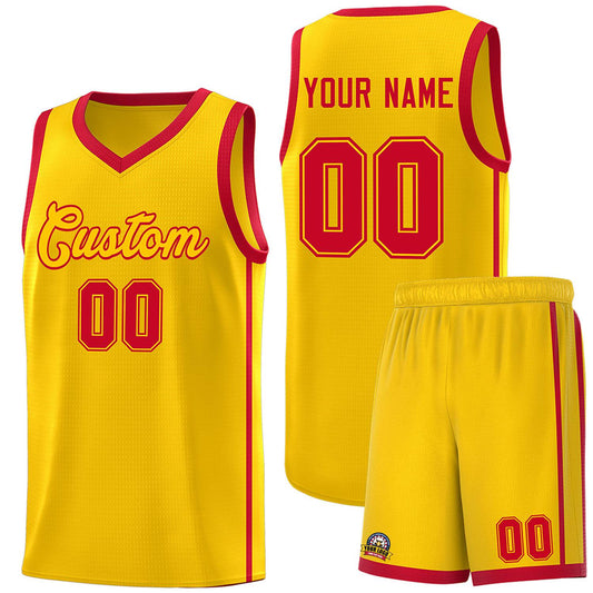 Custom Gold Red Side Two Bars Sports Uniform Basketball Jersey