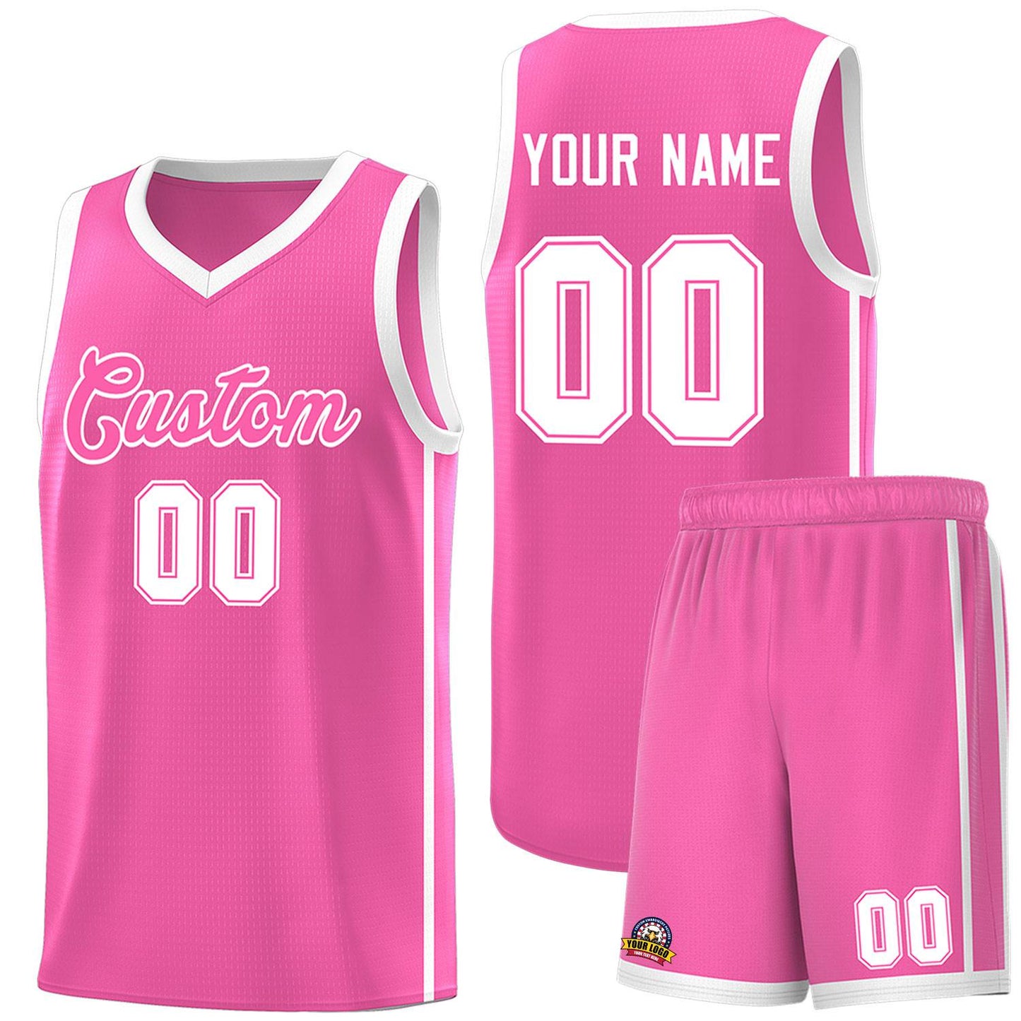 Custom Pink White Side Two Bars Sports Uniform Basketball Jersey