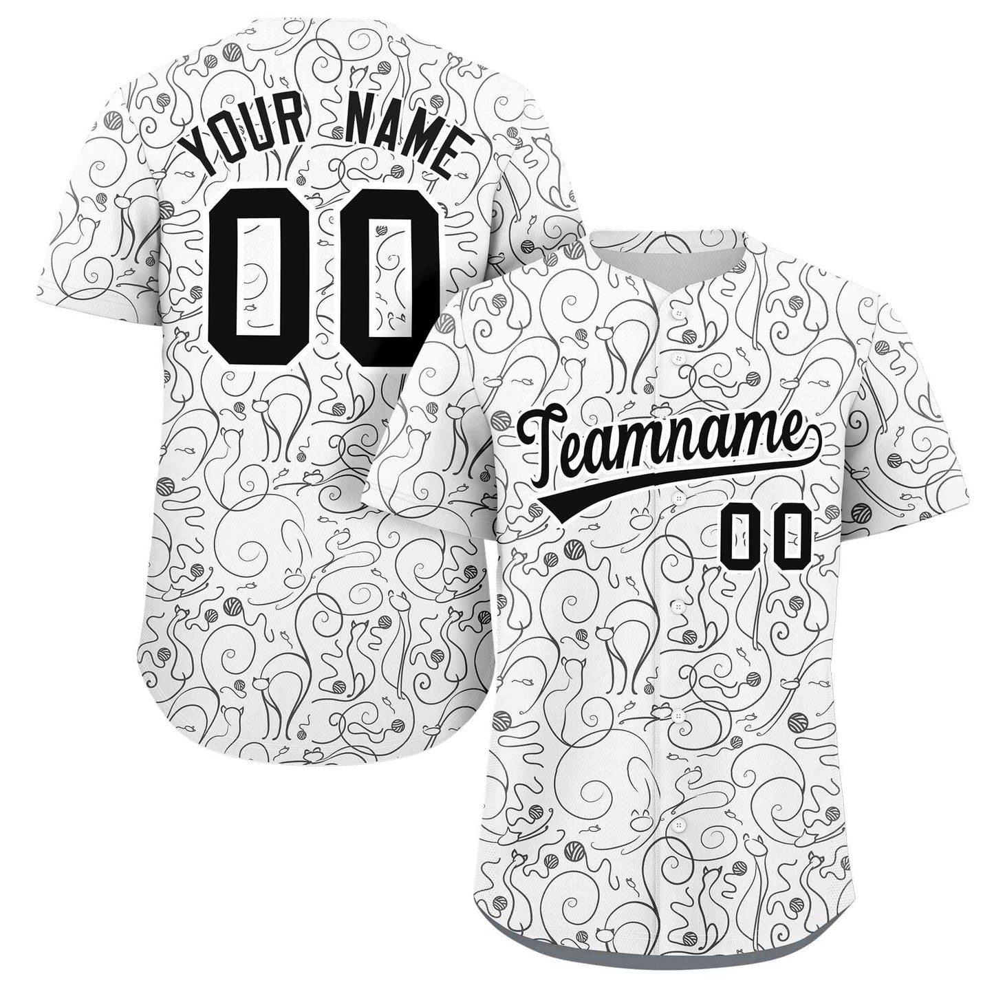 Custom White Black Line Art Graffiti Pattern Design Authentic Baseball Jersey